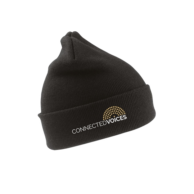 Picture of Connected Voices Beanie Hat in Black Full Logo Design