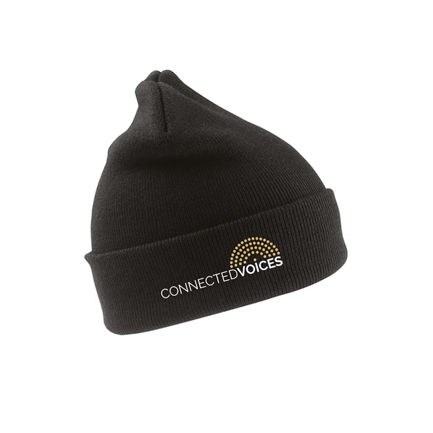 Picture of Connected Voices Beanie Hat in Black Full Logo Design