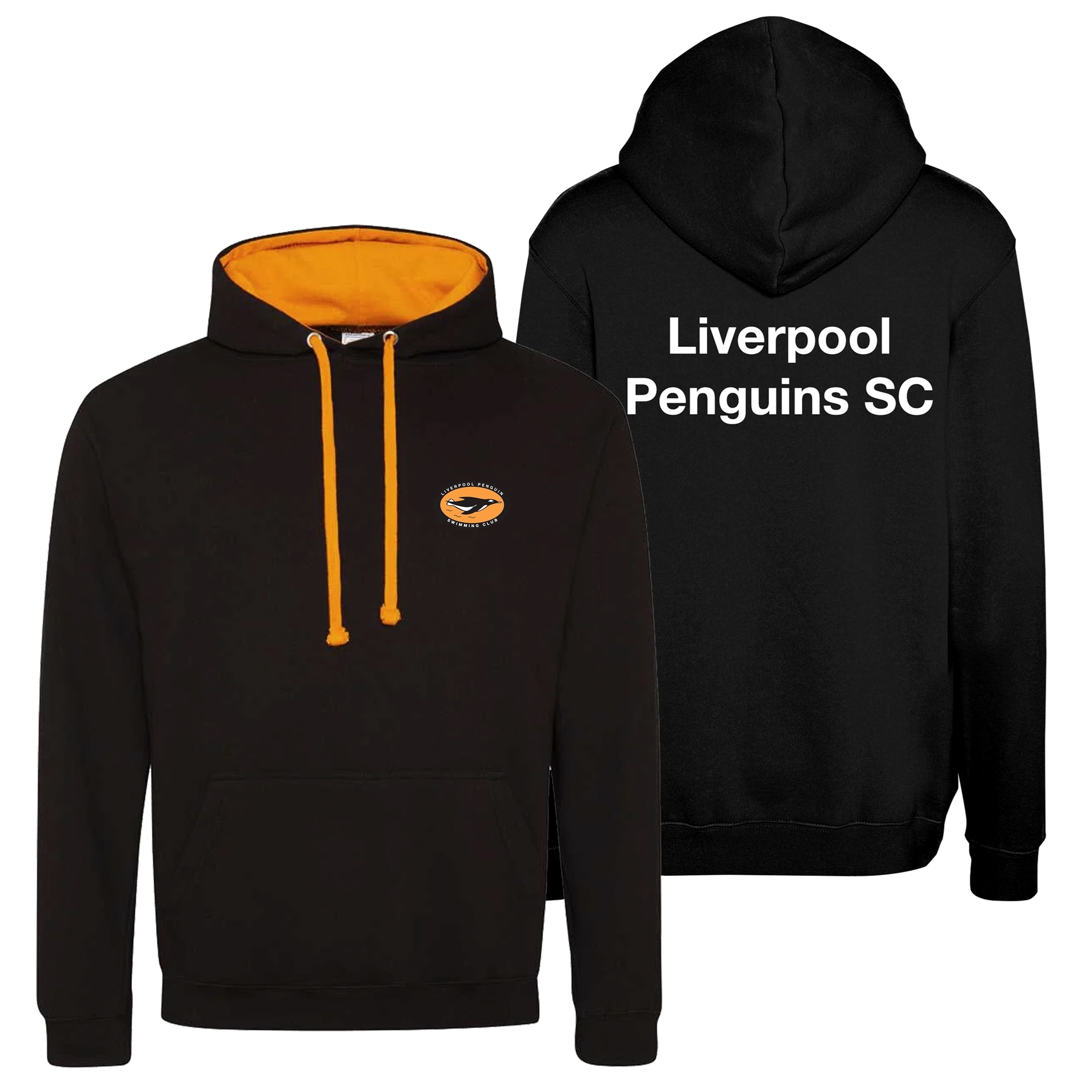 Wildthang Webshop. Liverpool Penguins Adult Varsity Black / Orange Hoody